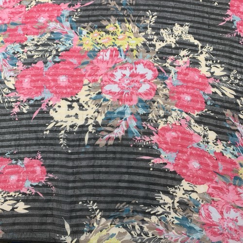 Sheer Black Striped Floral Scarf Wrap 36x74" - photo 4