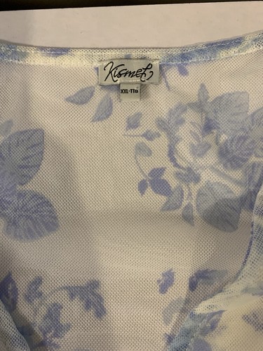 Kismet Floral Flutter Sleeve Smocked Mesh Blouse XXL White Blue - photo 3