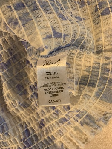 Kismet Floral Flutter Sleeve Smocked Mesh Blouse XXL White Blue - photo 4