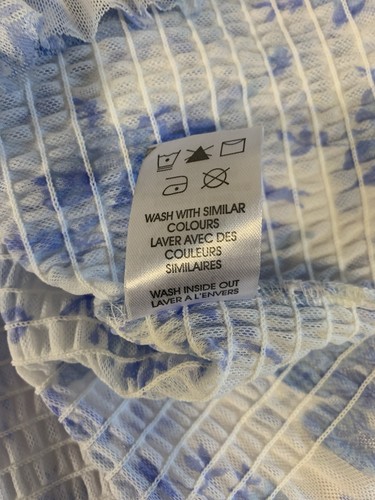 Kismet Floral Flutter Sleeve Smocked Mesh Blouse XXL White Blue - photo 5