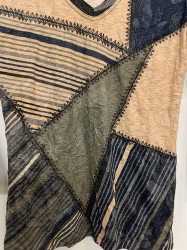 David Cline Crushed Knit V-Neck Top 3/4 Sleeve Boho Patchwork - photo 3