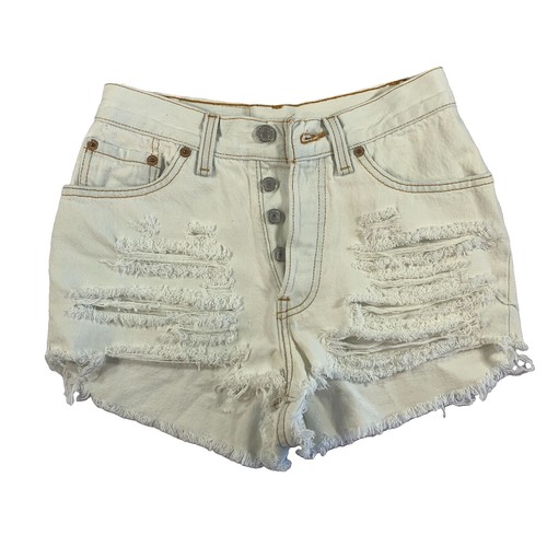 Vintage 90s Levi’s 501 Shorts XS White Cut Off Distressed