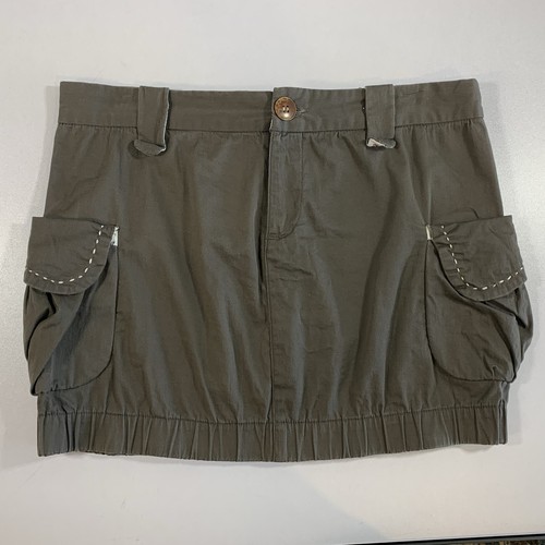 Y2K Cargo Mini Skirt Brown Low Rise Pockets Utility
