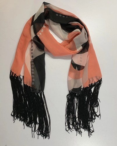 Mary Kay Abstract Scarf Fringe Sheer Chiffon Y2K Retro 70s