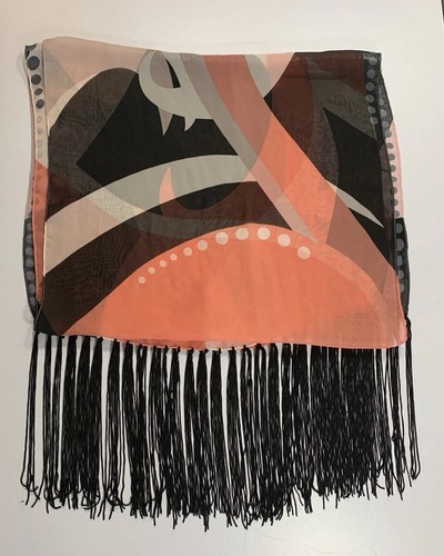 Mary Kay Abstract Scarf Fringe Sheer Chiffon Y2K Retro 70s - photo 4