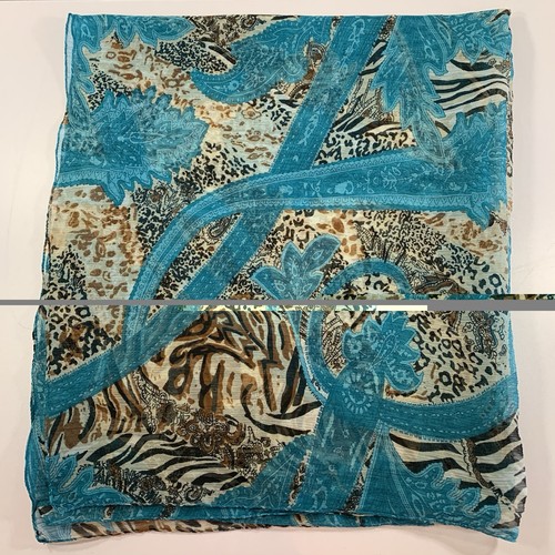 Sheer Chiffon Scarf Blue Paisley Cheeta Print Wrap 41x70"