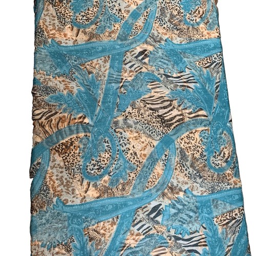 Sheer Chiffon Scarf Blue Paisley Cheeta Print Wrap 41x70" - photo 2