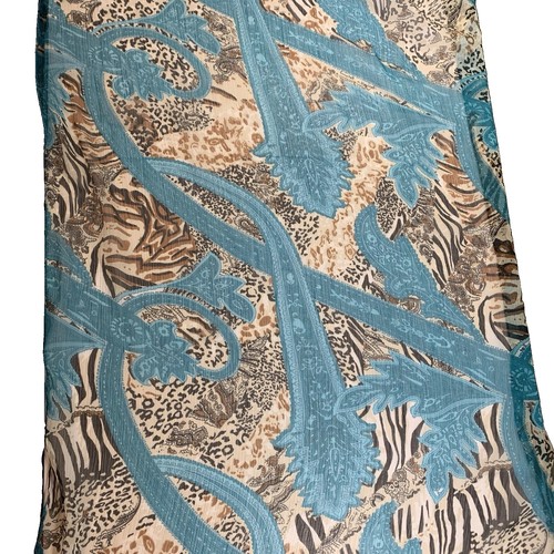Sheer Chiffon Scarf Blue Paisley Cheeta Print Wrap 41x70" - photo 3