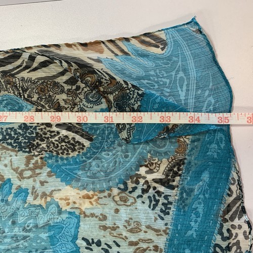 Sheer Chiffon Scarf Blue Paisley Cheeta Print Wrap 41x70" - photo 5