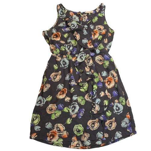 Rebecca Taylor Silk Dress 6 Grey Floral Sleeveless V-neck