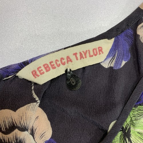 Rebecca Taylor Silk Dress 6 Grey Floral Sleeveless V-neck - photo 3