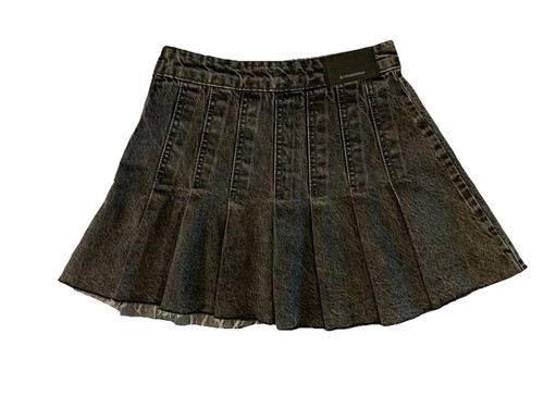 Stradivarius Pleated Denim Skirt XS Gray Distressed Y2K