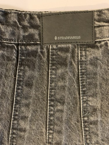 Stradivarius Pleated Denim Skirt XS Gray Distressed Y2K - photo 2