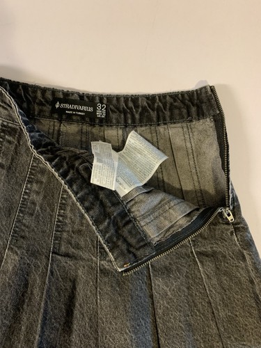Stradivarius Pleated Denim Skirt XS Gray Distressed Y2K - photo 3