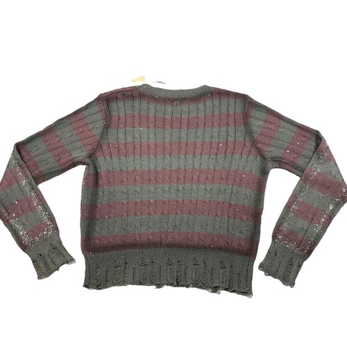 NWT BSB Rhinestone Sweater Size L Grey Burgundy Distressed - photo 4