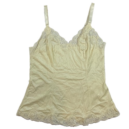 Vintage 90s French Maid Camisole S Lace Trim Satin Y2K