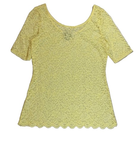 Y2K Forever 21 Lace Top M Butter Yellow Floral Vintage