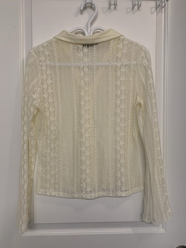 Dex Sheer Lace Button Up Shirt Medium Ivory Boho Beach - photo 2