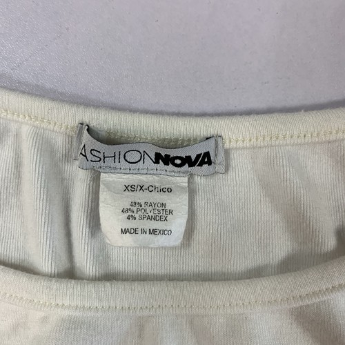 Fashion Nova Crop Top XS Ivory Long Sleeve Ruched Bow Tie - photo 3