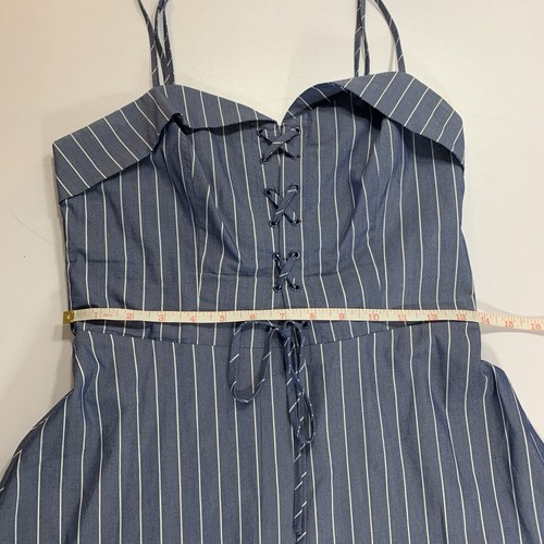 Dynamite Pinstripe Mini Dress S Blue White Lace Up Bustier - photo 4