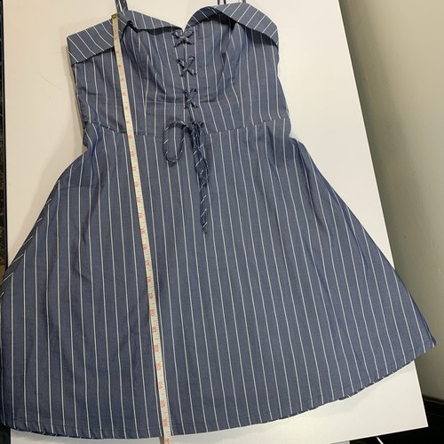 Dynamite Pinstripe Mini Dress S Blue White Lace Up Bustier - photo 5
