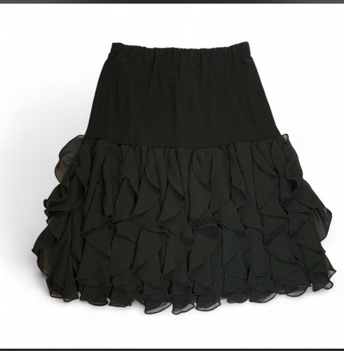 Vintage 90s Joseph Ribkoff Ruffle Midi Skirt 4 Black