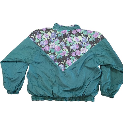 Vintage Lady Footlocker Windbreaker Large Teal Purple Floral - photo 2