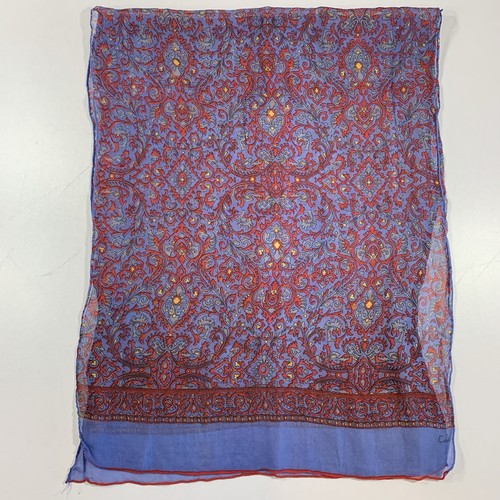 Vintage Echo Chiffon Scarf Accent Sheer Red Blue Jewel Tones - photo 2