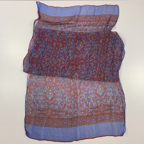 Vintage Echo Chiffon Scarf Accent Sheer Red Blue Jewel Tones - photo 5