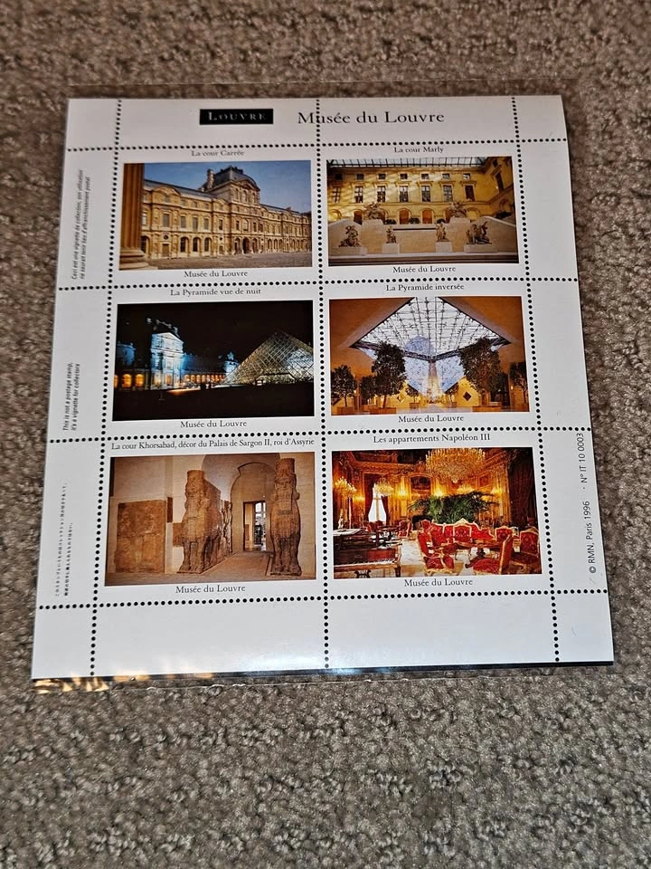 1996 Louvre Museum Paris - Collectible Art Vignette Stamp Sheet