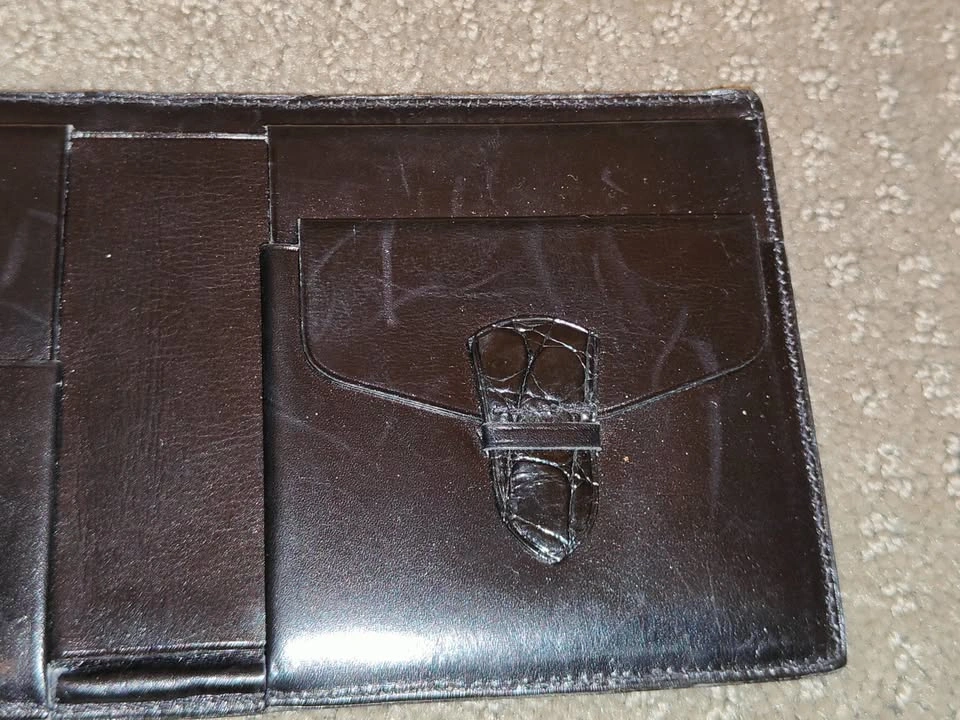 Handmade Faux Croc Patent Genuine Leather Billfold Men Wallet - photo 5