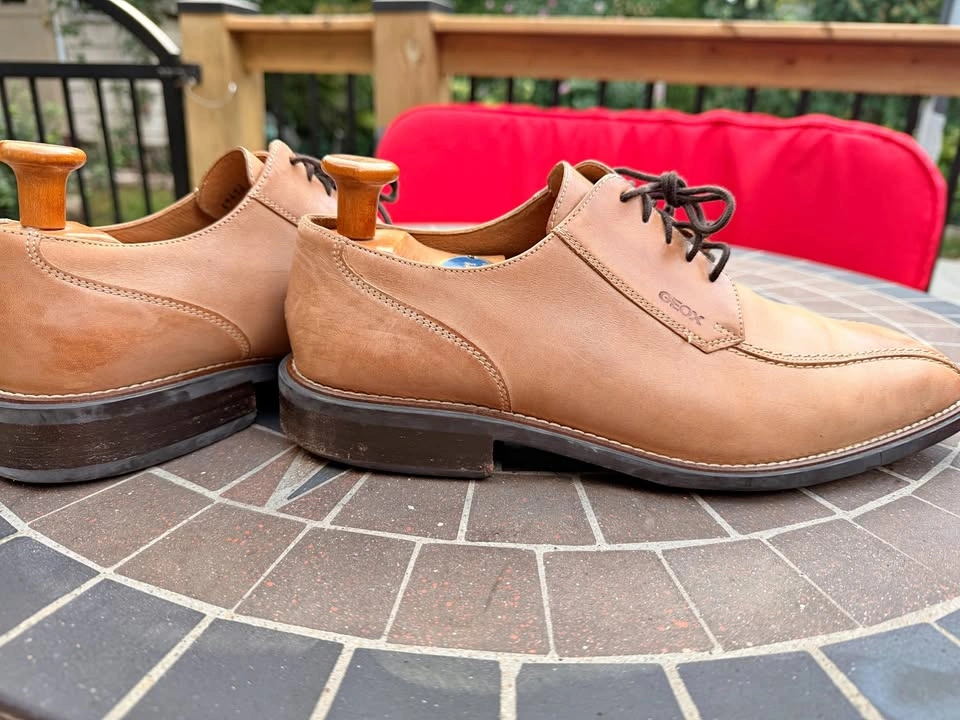Geox Tan Leather Derby Dress Shoes, Men's 10.5