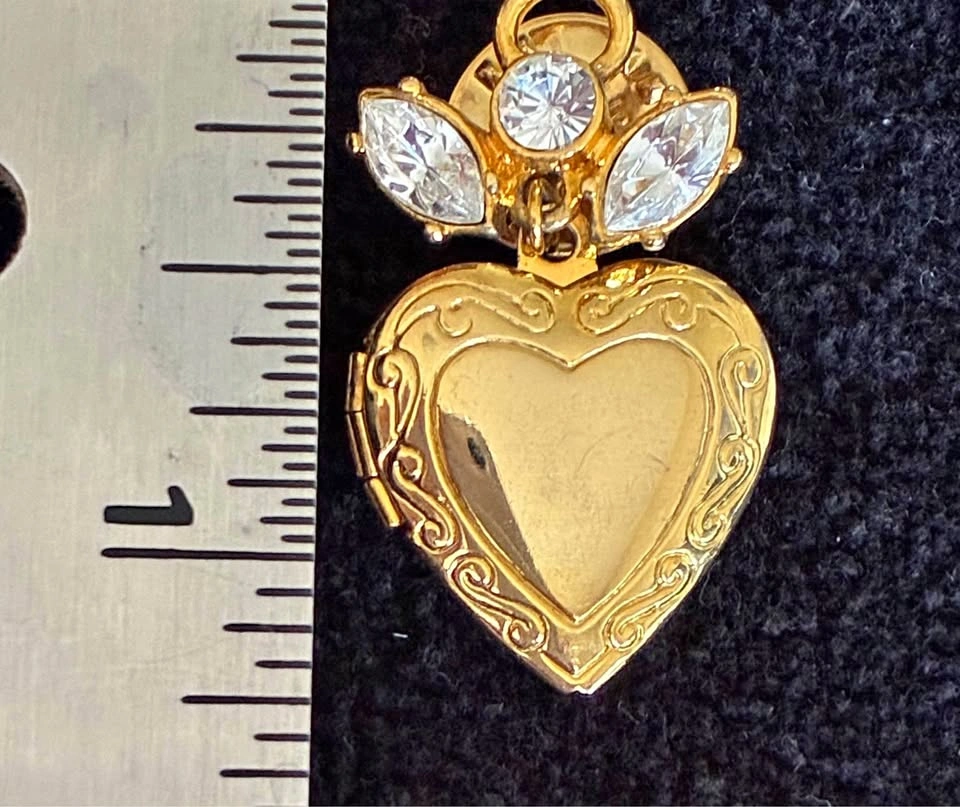 Vintage B.A. Ballou Gold-Tone Rhinestone Heart Locket Pin