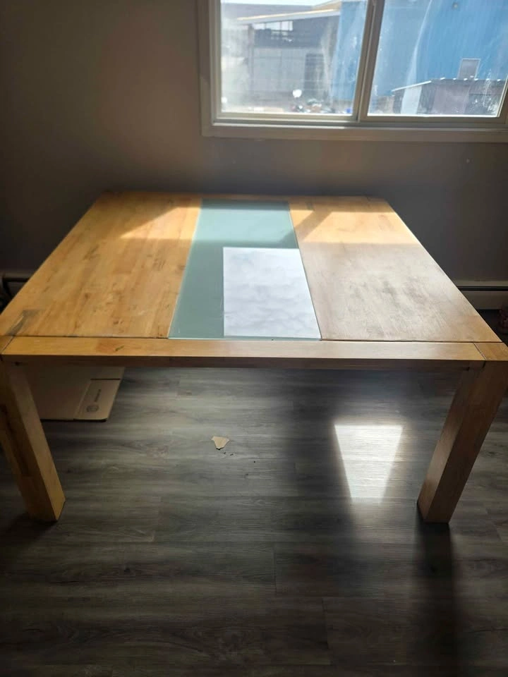 Wood Dining Table with Glass Inlay and 7 Chairs - photo 2