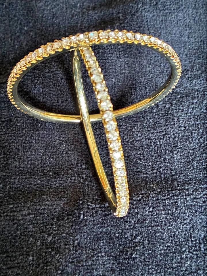 Set of 2 Gold-Toned Pave Crystal Bangle Bracelets - Size 2.5”