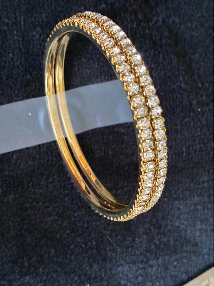 Set of 2 Gold-Toned Pave Crystal Bangle Bracelets - Size 2.5” - photo 3