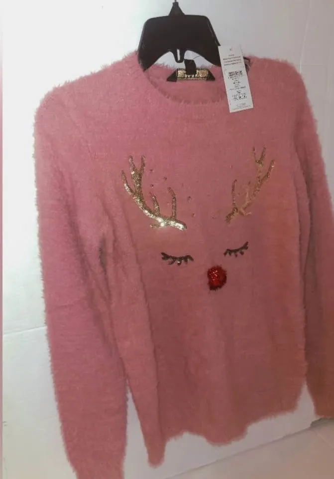 Lipsy Pink Crew Neck Sweater with Reindeer Design size 6 image indicator(3)