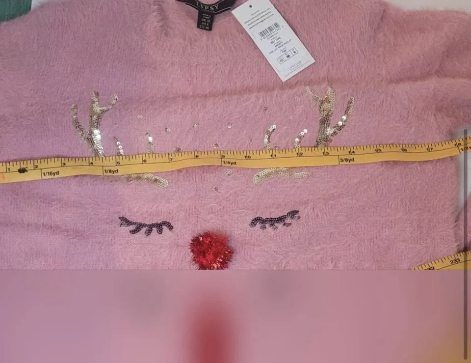 Lipsy Pink Crew Neck Sweater with Reindeer Design size 6 image indicator(4)