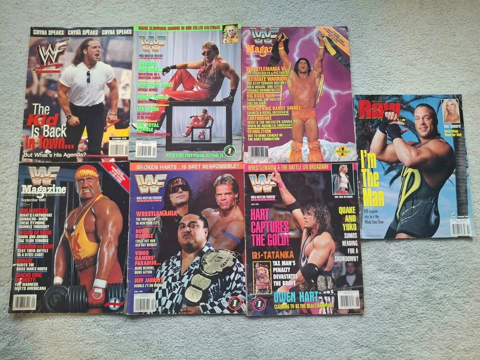 7 Vintage WWF Magazines (1990-2001) – Hogan, Hart, Michaels, RVD