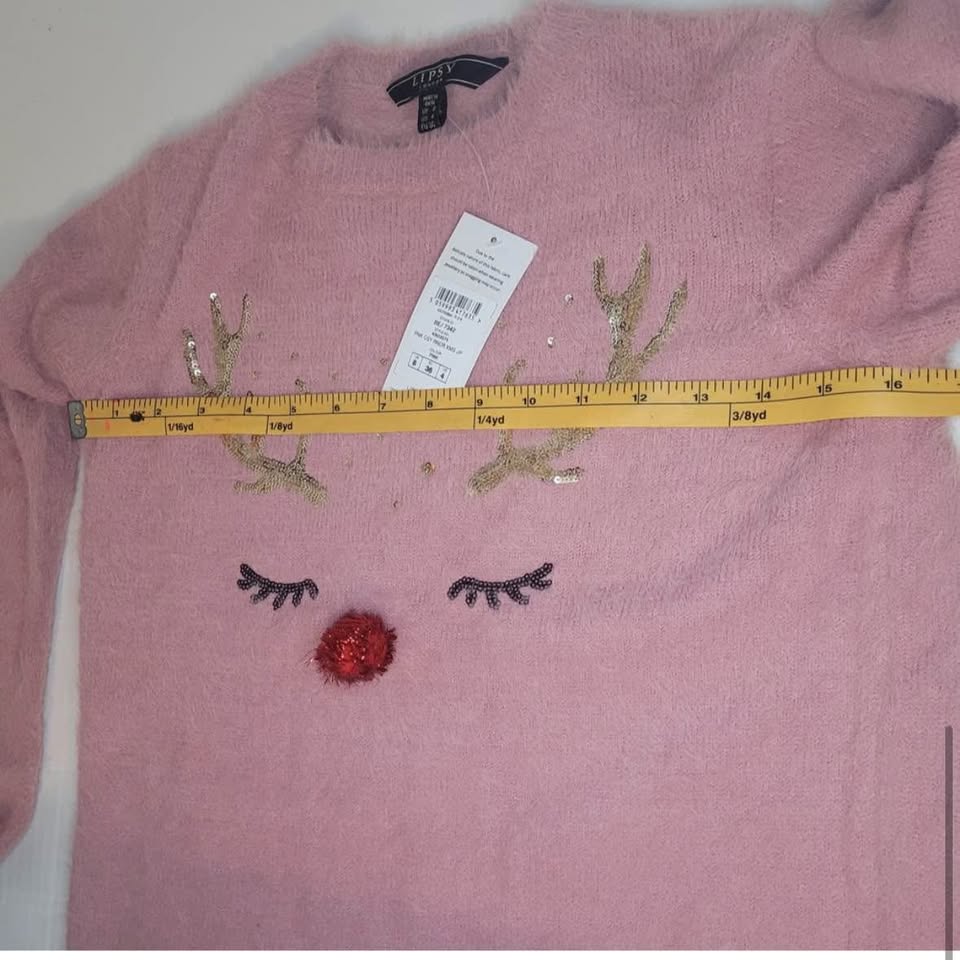 New Lipsy Pink Crew Neck Sweater Reindeer Design Sz 4 - photo 2