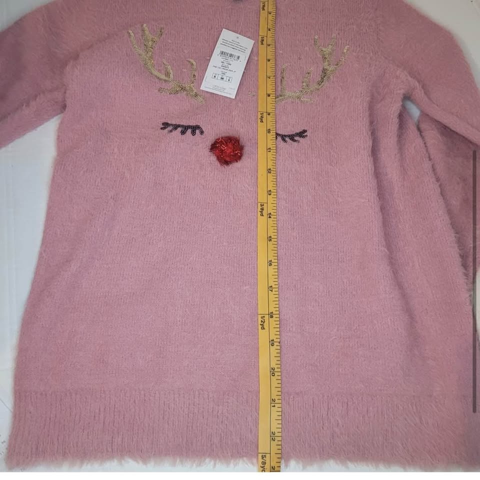 New Lipsy Pink Crew Neck Sweater Reindeer Design Sz 4 - photo 3