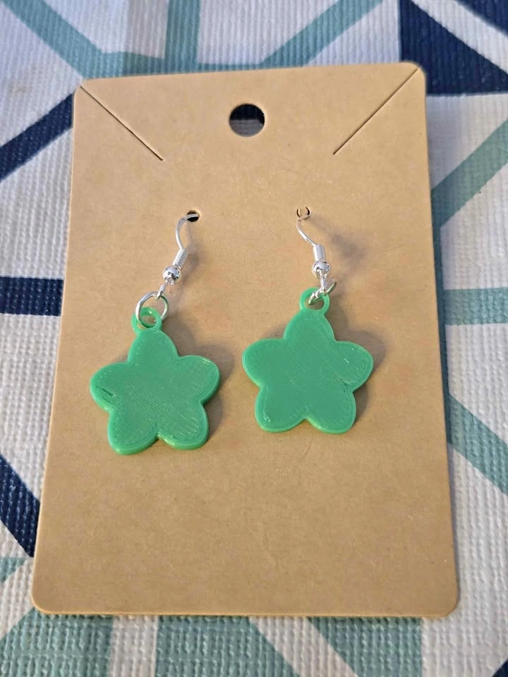 3D Printed Cherry Blossom Earrings – Green – PLA Jewelry