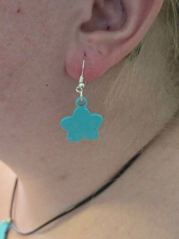Teal Cherry Blossom Earrings (3D Printed) - photo 2
