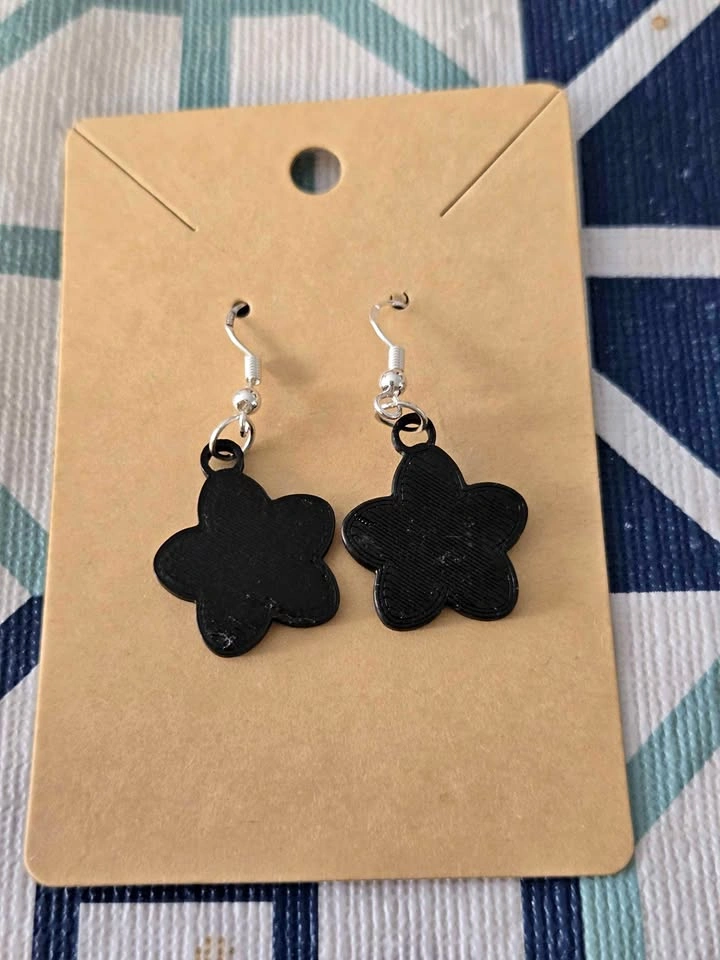 3D Printed Cherry Blossom Earrings – Black – PLA Jewelry