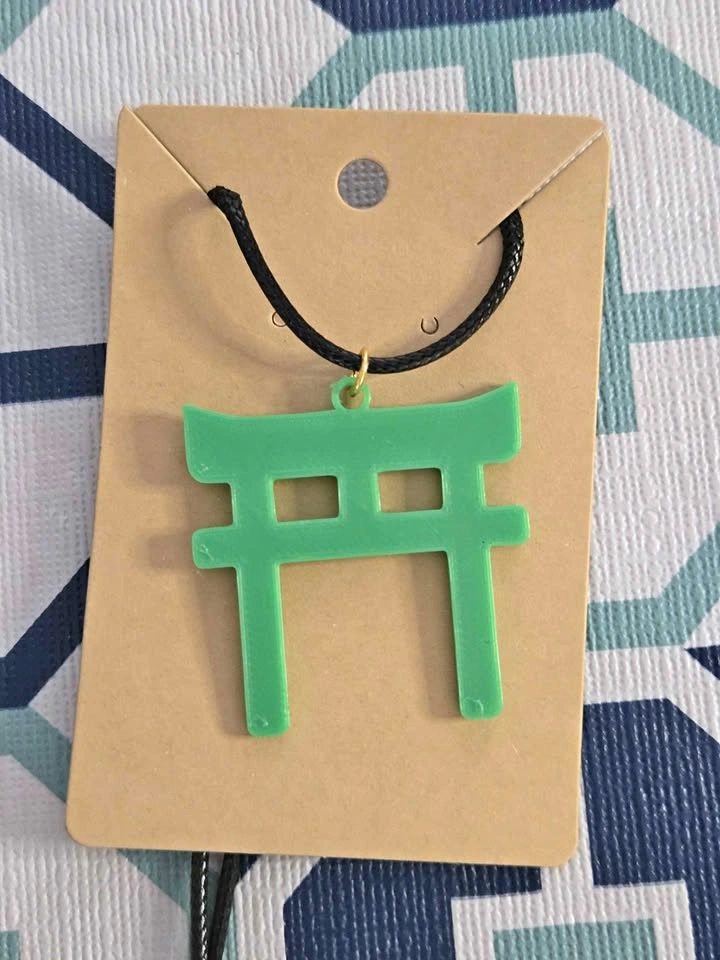 3D Printed Torii Gate Necklace – Green – PLA Pendant
