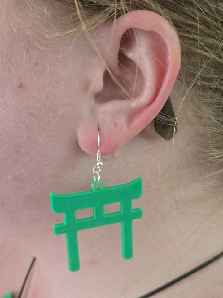 3D Printed Torii Gate Earrings – Green – PLA Jewelry - photo 2