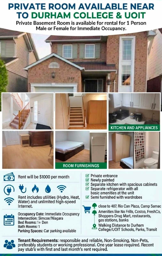 Private Room Available near to Durham College and UOI