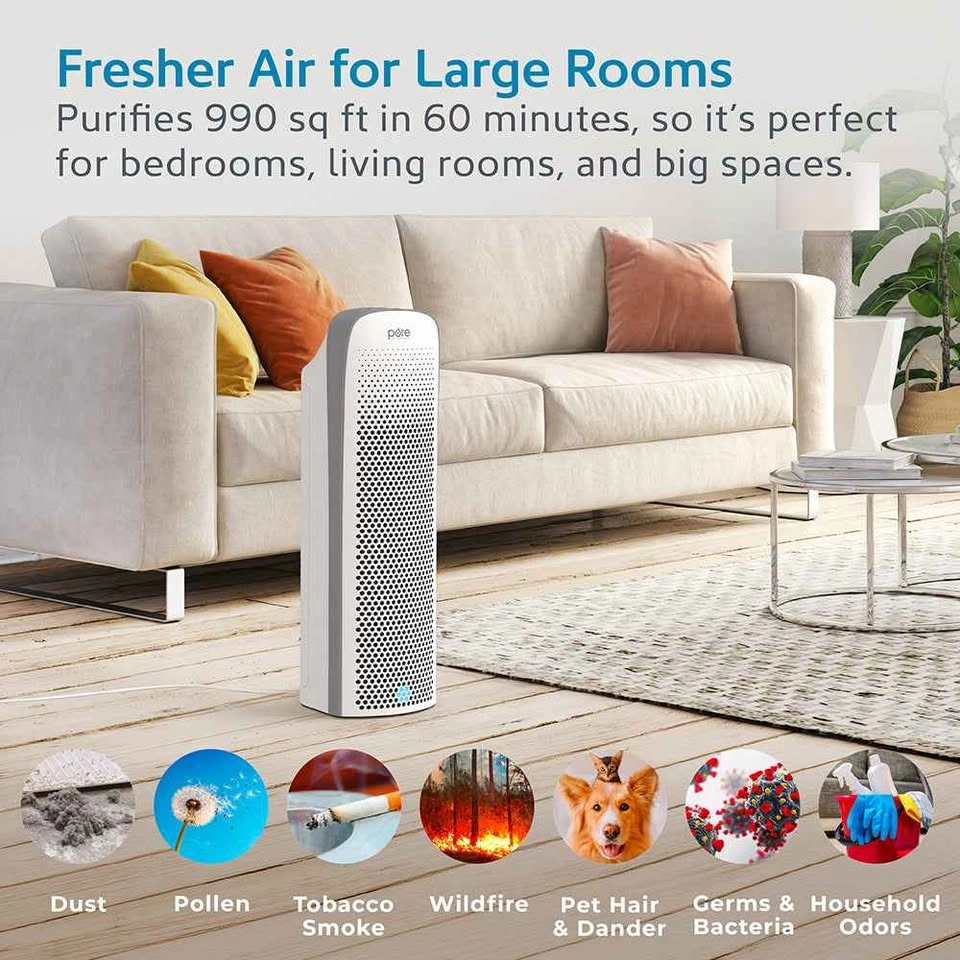 Pure Enrichment Elite Tower Air Purifier with True HEPA Filter