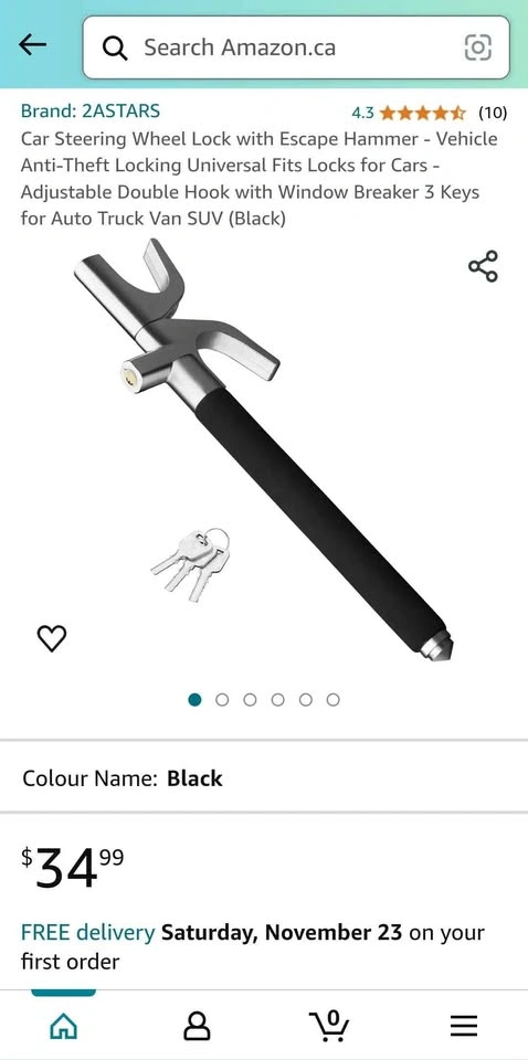 Car Steering Wheel Lock with Escape Hammer - photo 2
