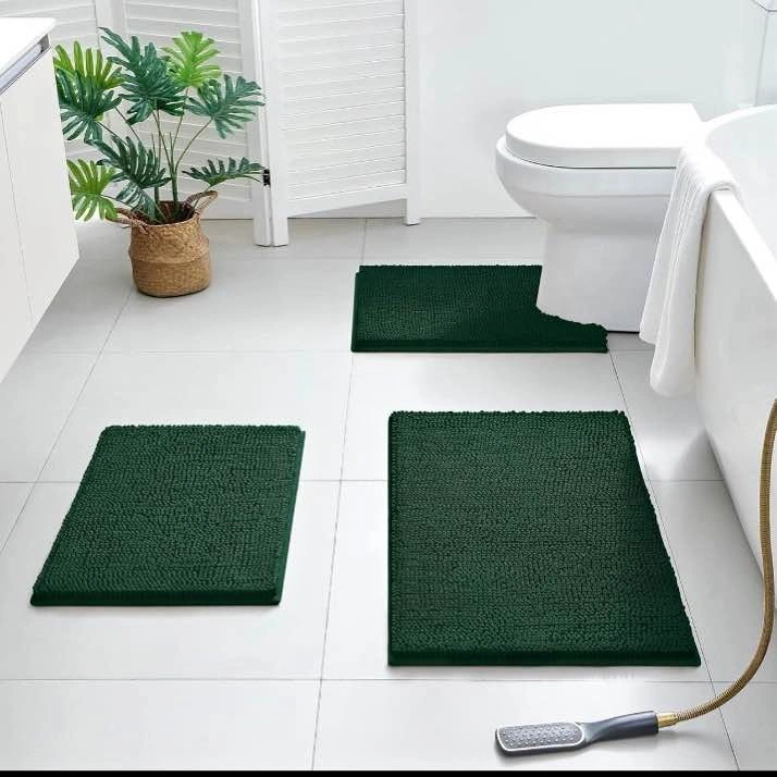 Dark Green Bathroom Rugs Sets 3 Piece Non Slip Extra Absorbent